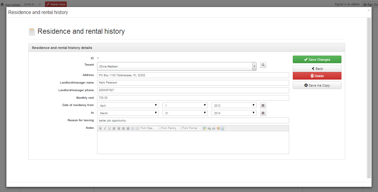 online rental application form